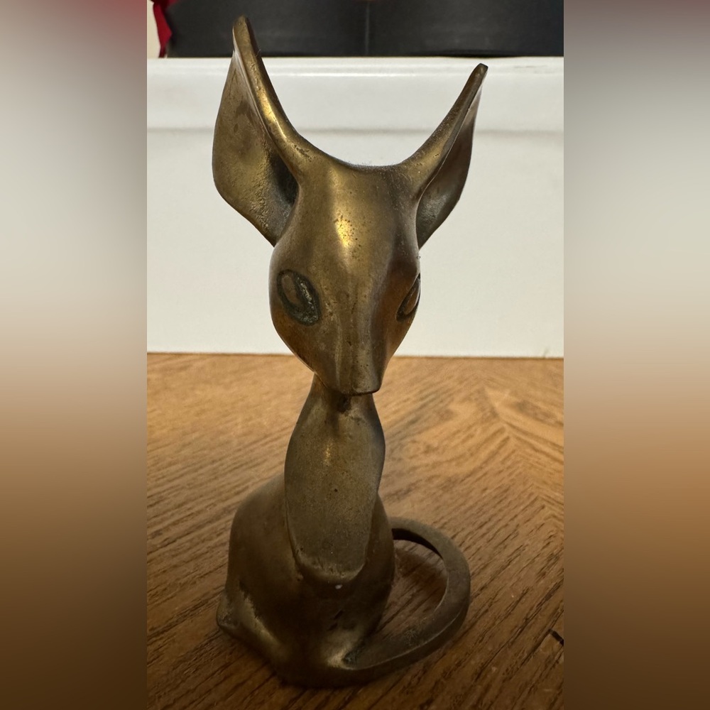 Mid Century MOUSE Solid Brass Big Eared Statue Figurine Paperweight